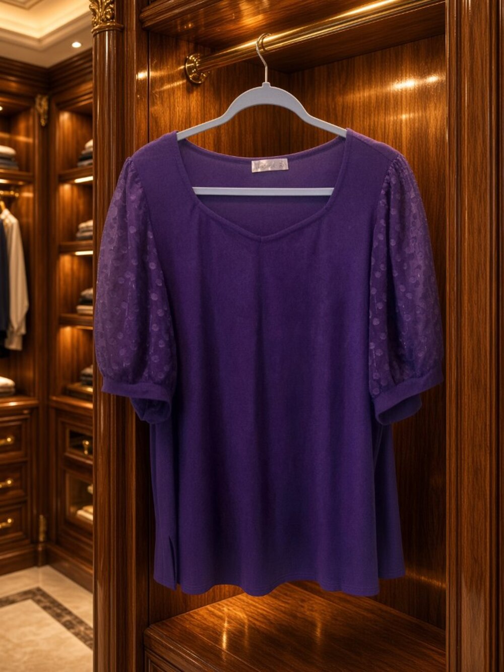 89th + Madison Purple Puff Sleeve Top Size 1X